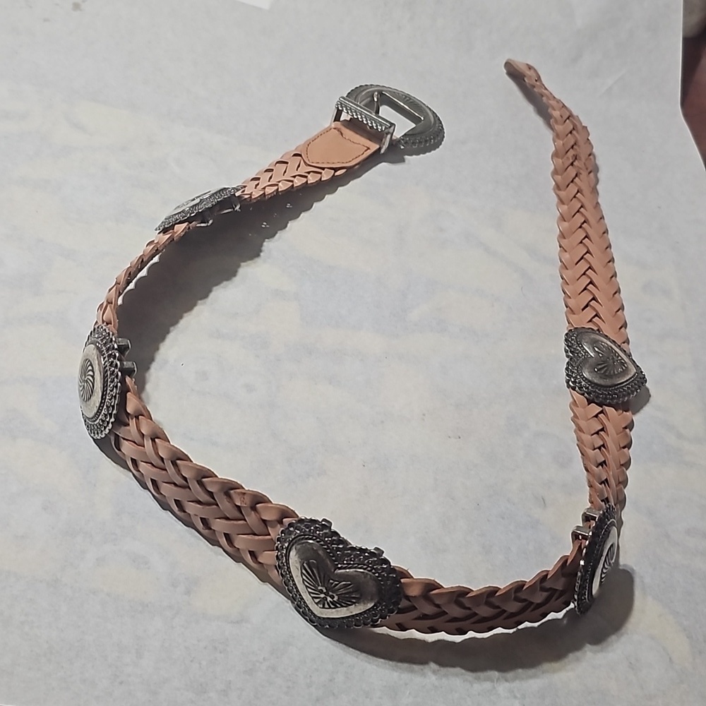 Women's Genuine Bonded Leather Belt with Metal Decorations